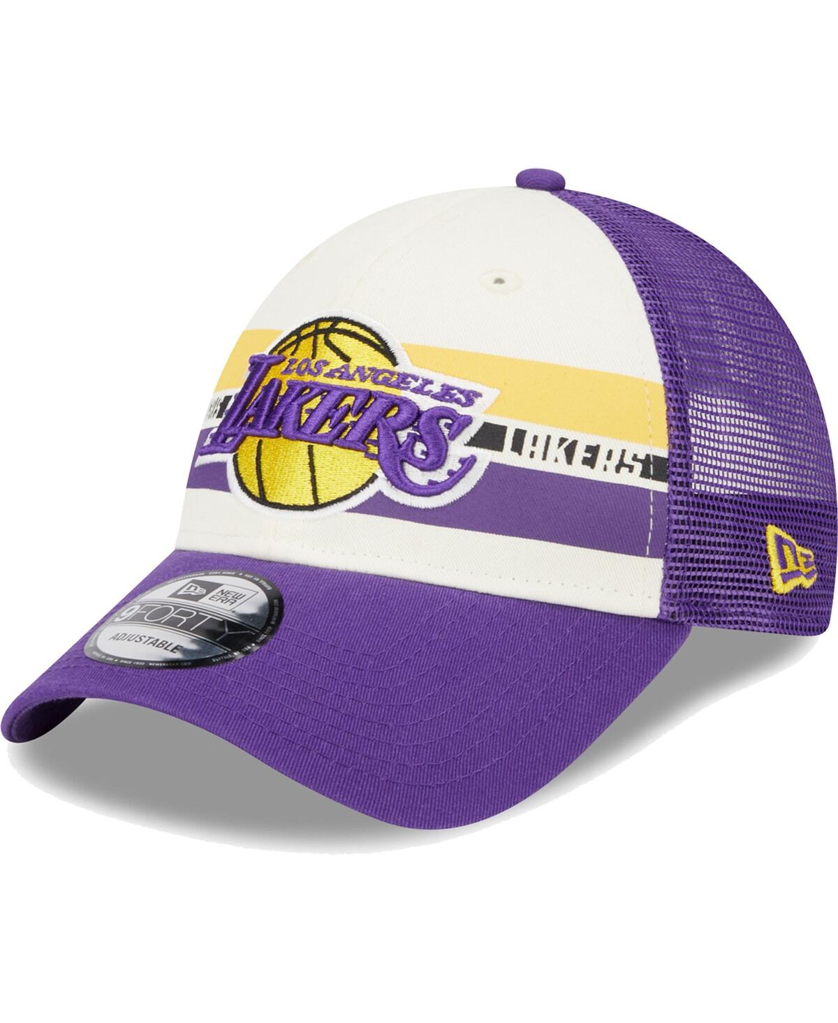 Shop New Era Men's  Los Angeles Lakers Purple Stripes 9forty Trucker Snapback Hat