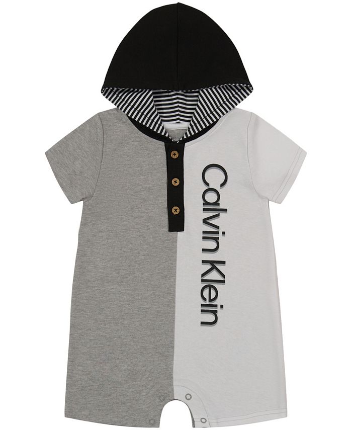 Calvin Klein Baby Boys One Piece Colorblock Hooded Shorts Romper