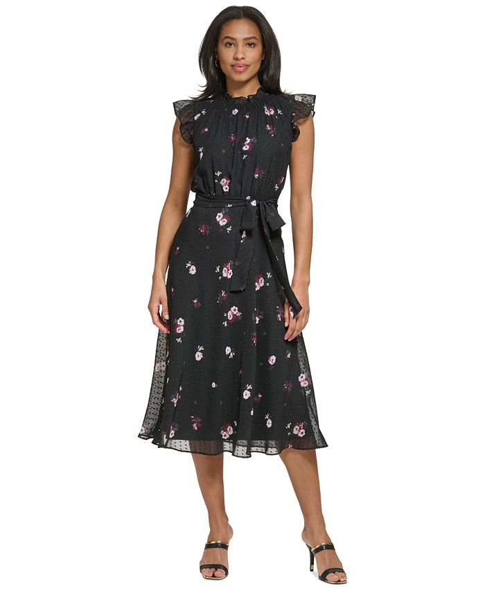 DKNY Women's Floral-Print Clip-Dot Midi Dress - Macy's