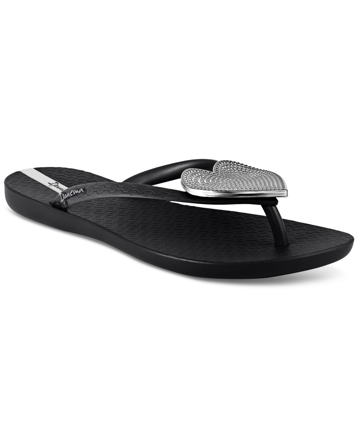 Women's Wave Heart Sparkle Flip-flop Sandals - Black, Silver
