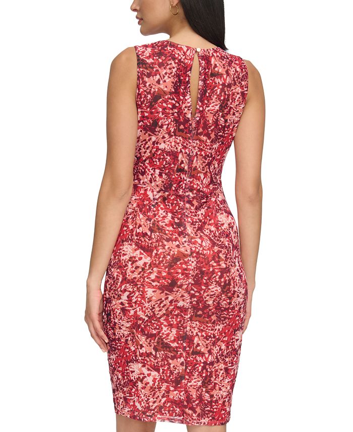 Vince Camuto Women's Printed Ruched Mesh Bodycon Dress Macy's