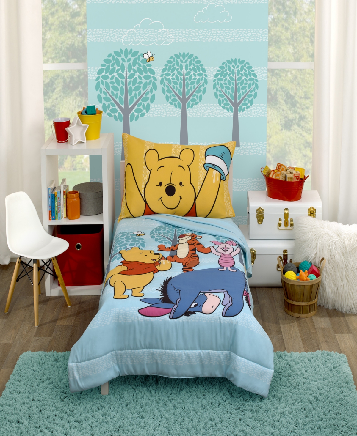 Disney Winnie The Pooh Funny Friends 4 Piece Toddler Set Bedding In Aqua