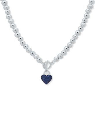Anne Klein - Silver-Tone Blue Stone Heart Beaded Pendant Necklace, 16" + 3" extender