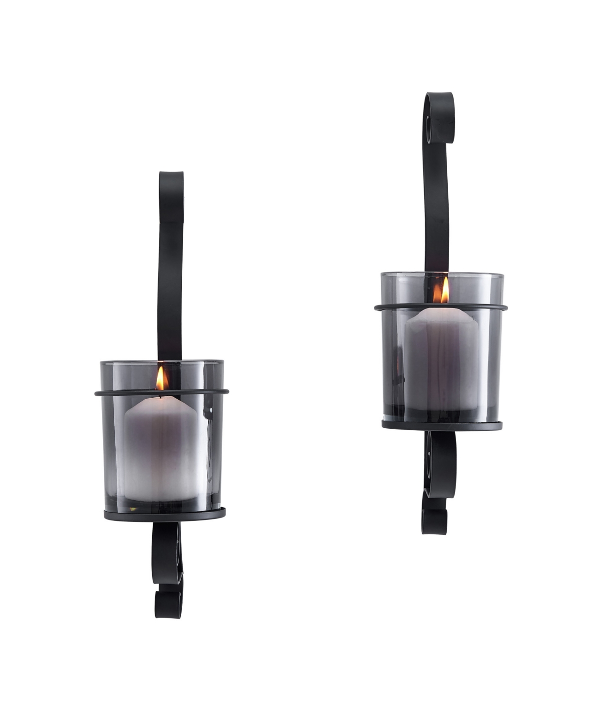 Danya B Vintage-like Wall Sconce 2-piece Candle Holder Set With Smoke Glass Hurricanes In Black