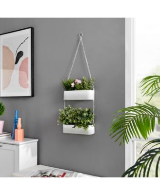 Two-Tier Hanging Metal Trough Wall Planter
