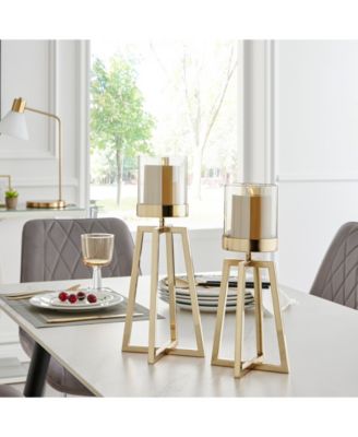 Maeve Tinted Glass Warm Pedestal Hurricane 2-Piece Candle Holders Set