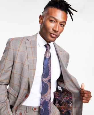 Tayion Collection Men's Classic-Fit Brown & Gray Plaid Suit Separates Jacket