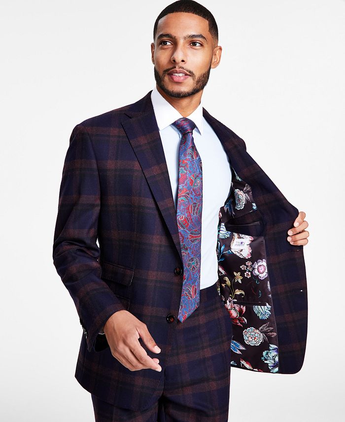 Burgundy checkered suit discount