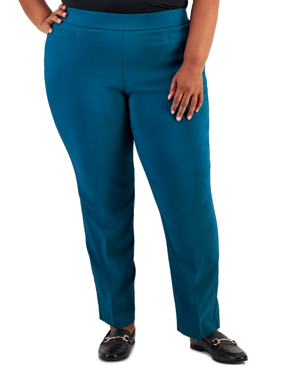 Jm Collection Plus Size High-rise Pull-on Pants, Created For Macy's In Teal Evergreen