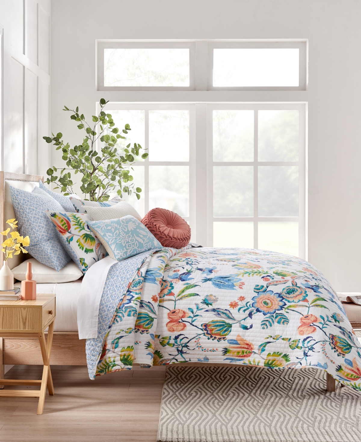 Levtex Eleni Vine Floral Reversible 3-pc. Quilt Set, King/california King In Blue