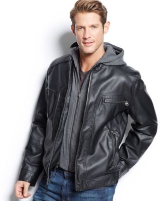 Calvin Klein Hooded Faux Leather Moto Jacket - Coats & Jackets - Men ...