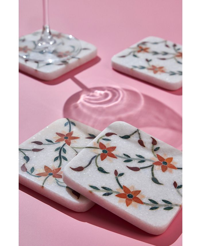 GAURI KOHLI Spring Blossom Marble Coasters, Set of 4 Macy's