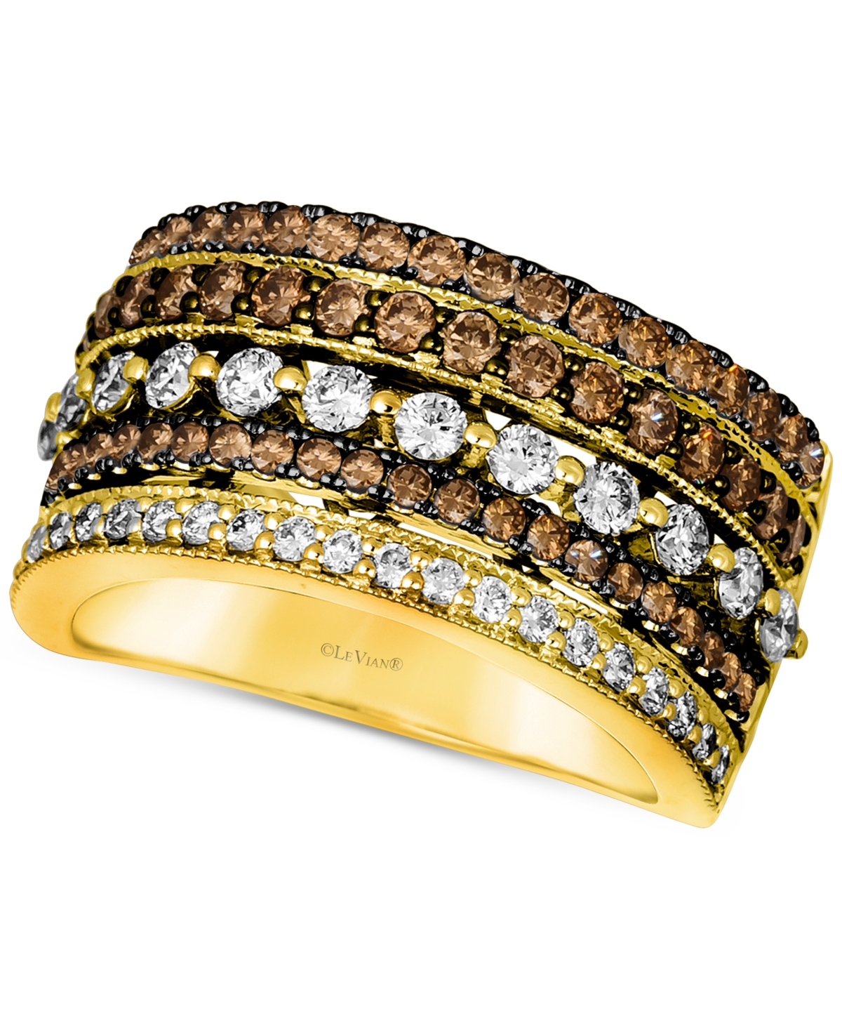 Le Vian Chocolate Diamond & Nude Diamond Multirow Statement Ring (1-1/2 Ct. T.w.) In 14k Gold In K Honey Gold Ring