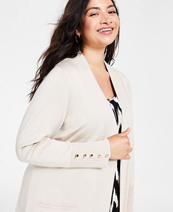 JM Collection Plus Size Open-Front Long-Sleeve Cardigan, Created for ...