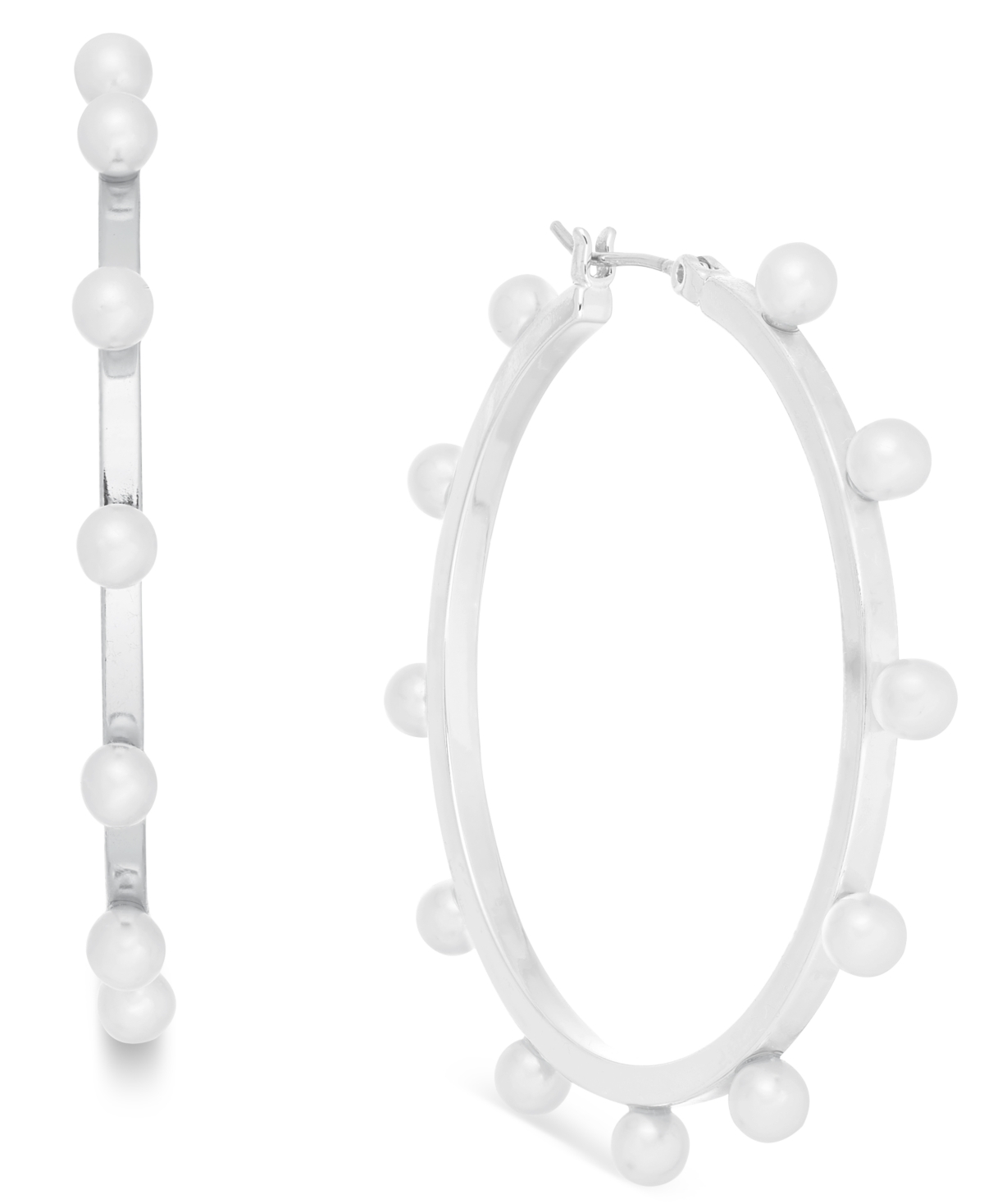 Imitation-Pearl Hoop Earrings, Created for Macy's - Silver