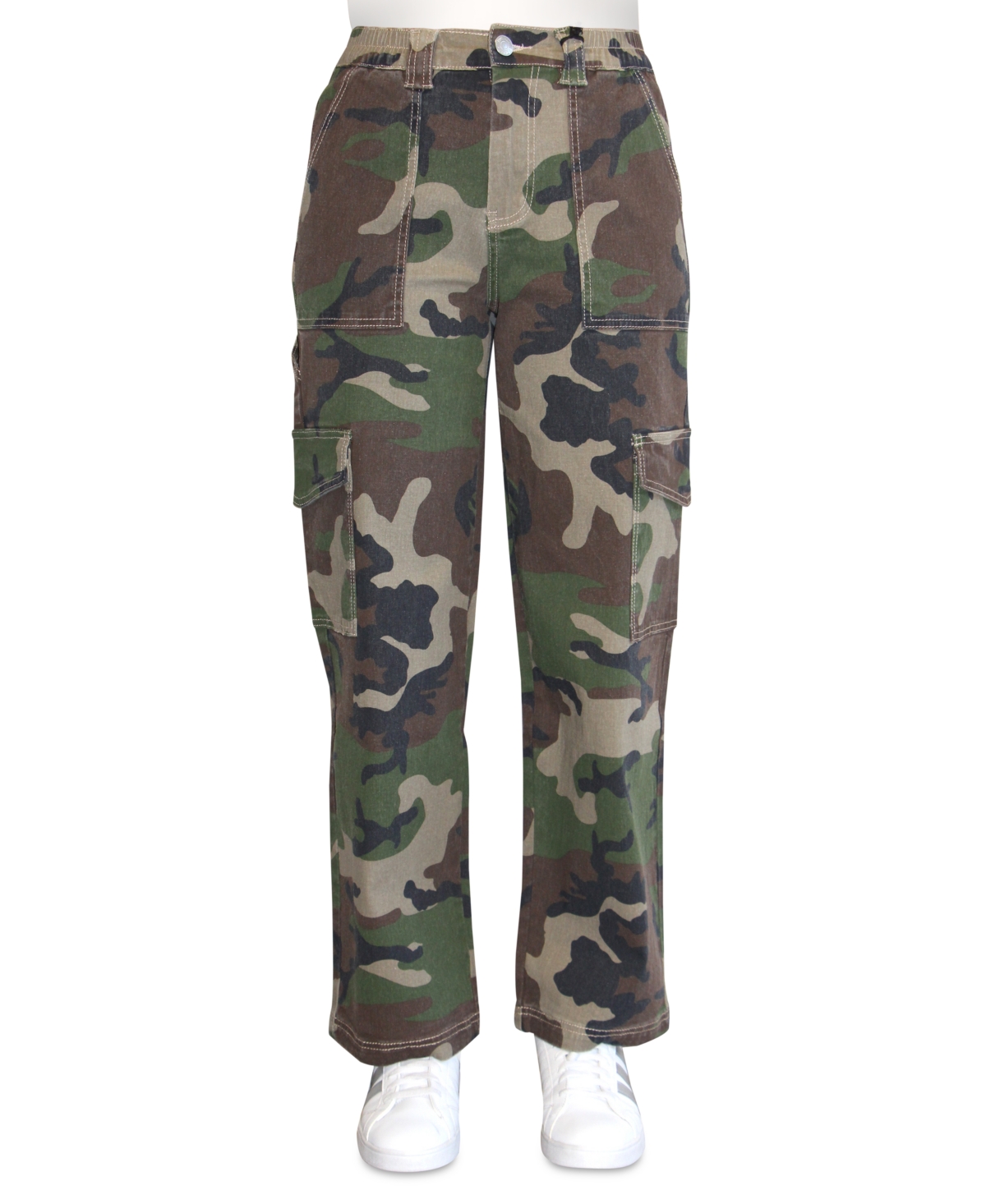 Almost Famous Crave Fame Juniors' High-rise Utility Cargo Skater Pants In Taupe Camo