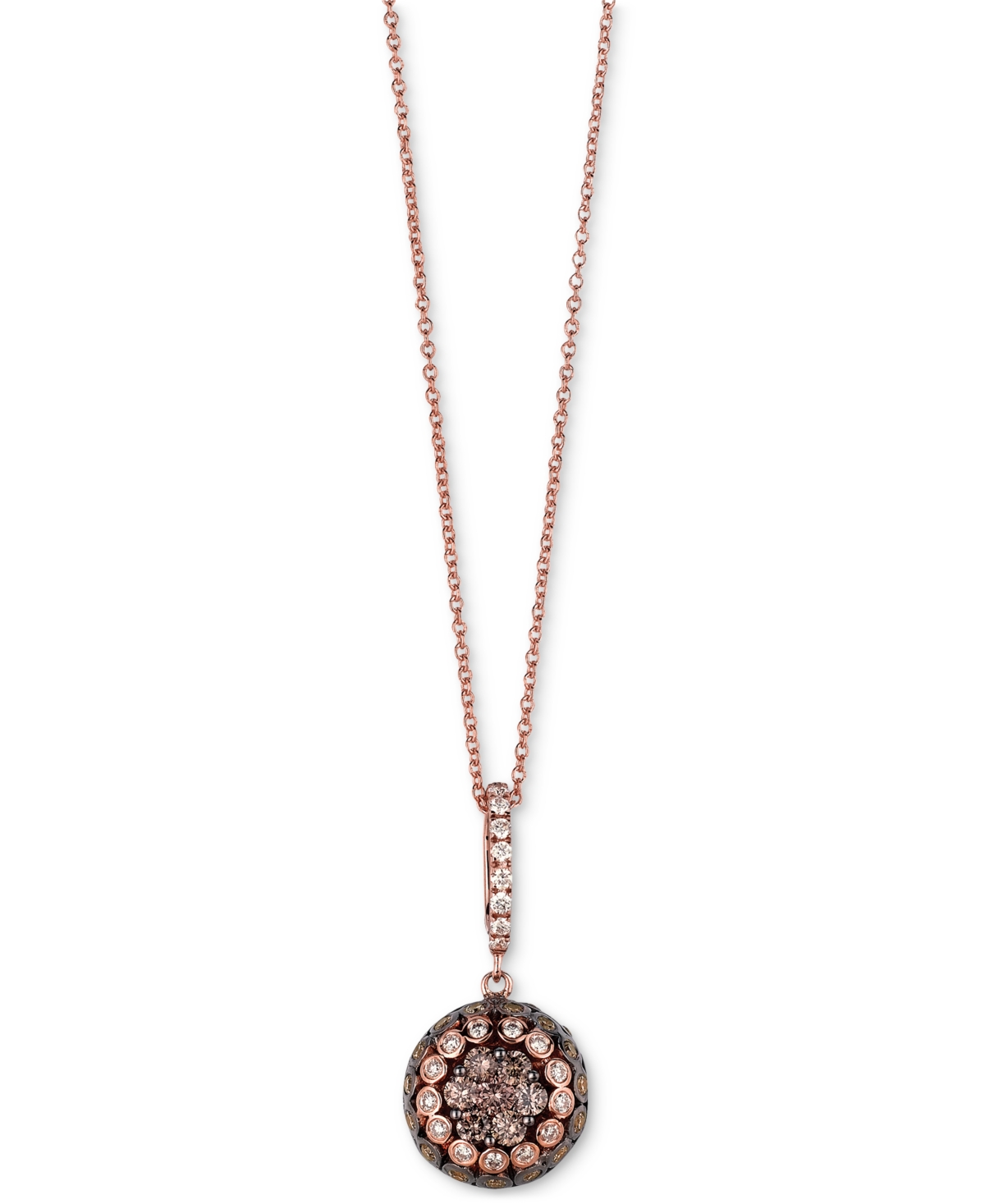 Chocolate Diamond & Vanilla Diamond Halo Cluster 18" Pendant Necklace (7/8 ct. t.w.) in 14k Rose Gold - K Strawberry Gold Pendant