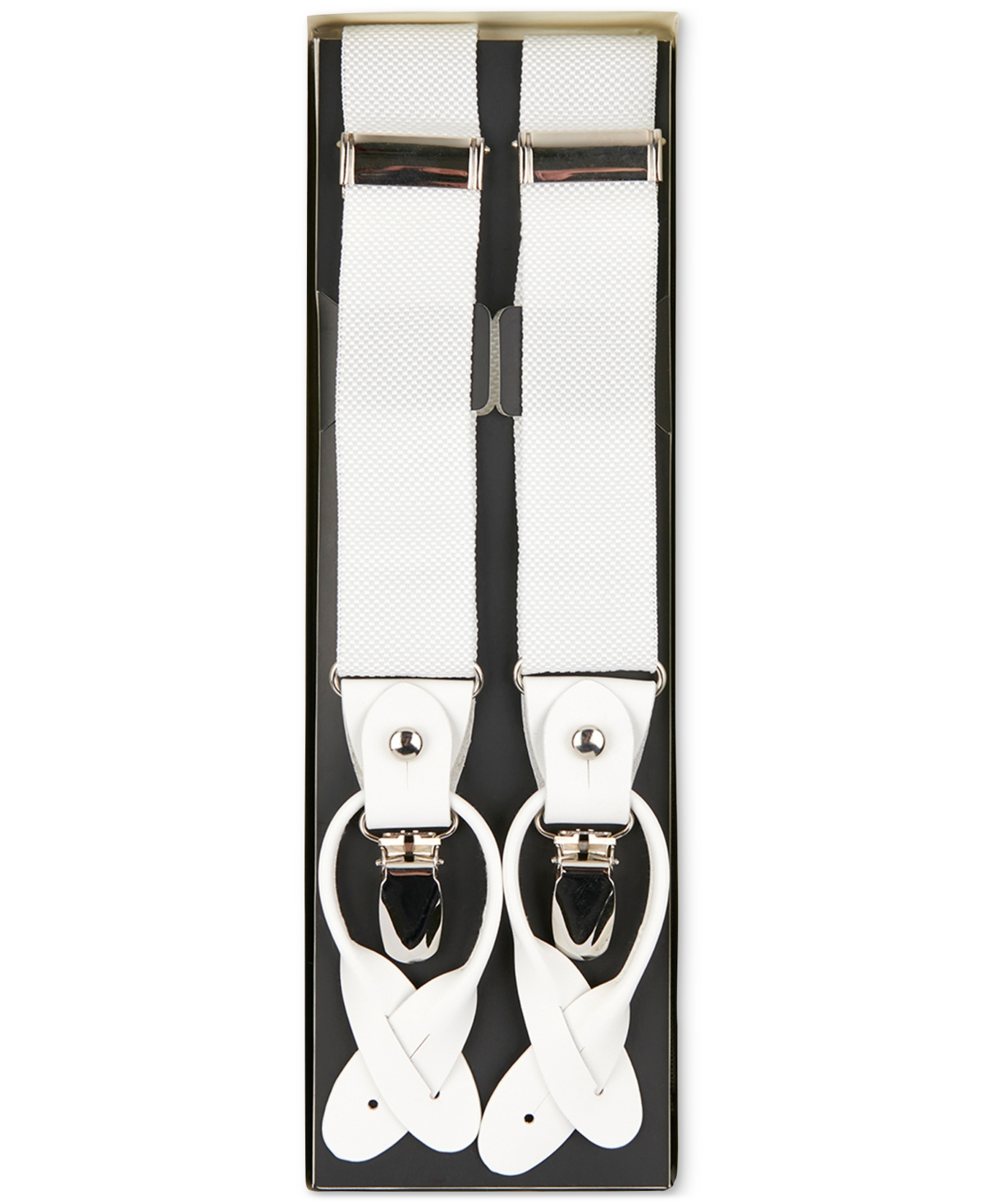 Construct Men's Solid Convertible Suspenders, Created For Macy's In White