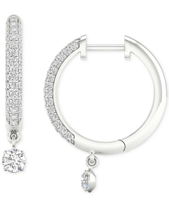 Macy's Diamond Dangle Hoop Earrings (3/4 ct. t.w.) in 10k White Gold