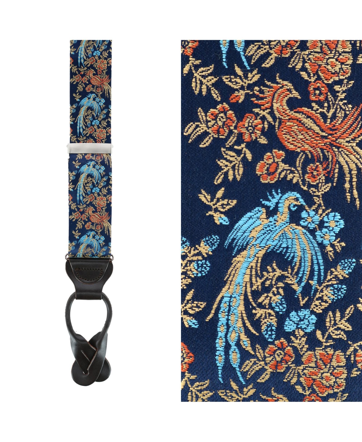 Trafalgar Men's Birds of Prosperity Silk Button End Suspenders and Necktie Set