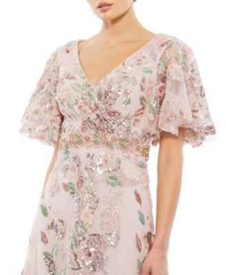 Women's Floral Embellished Short Sleeve Gown