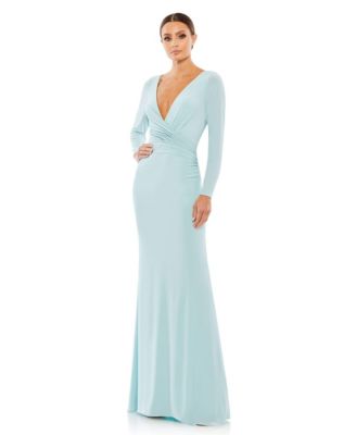 chinese dress ladies Turquoise Long Sleeve Ruched Midi Dress main image 1