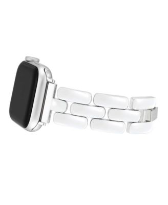 Women's White Enamel and Silver-Tone Alloy Metal Bracelet designed for Apple Watch&reg; 42mm (Series 10) & 38/40/41mm