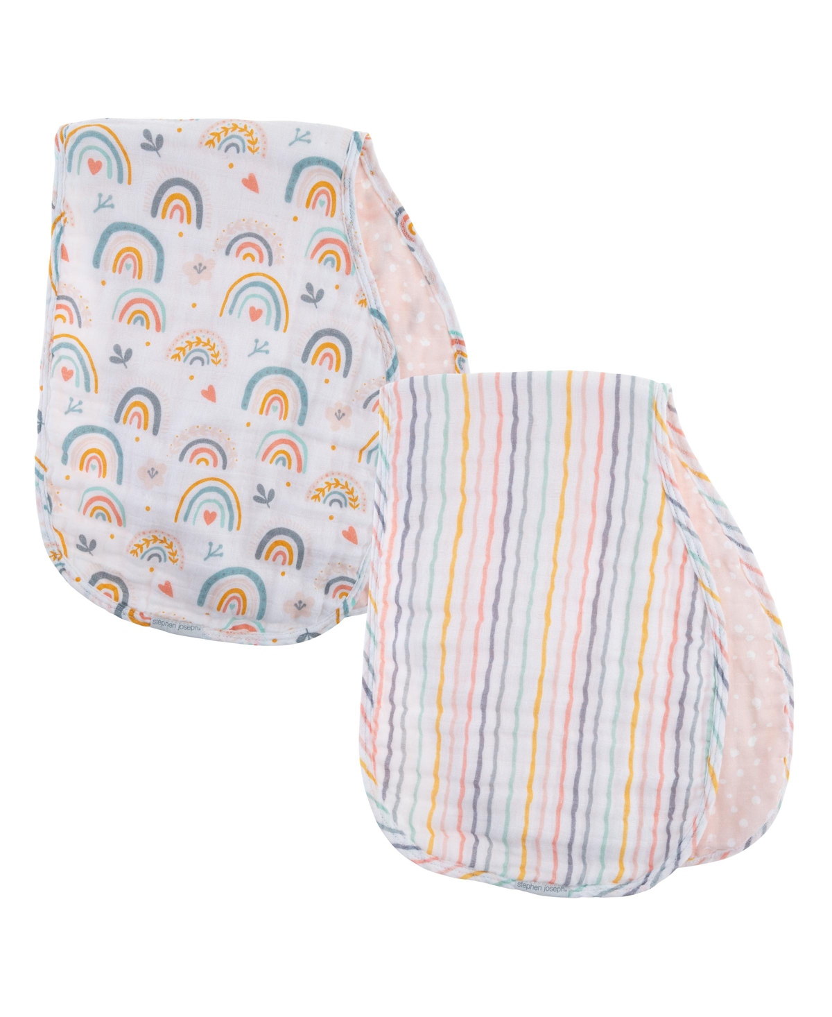 Stephen Joseph Baby Girls 2-piece Muslin Rainbow Burp Cloth Set