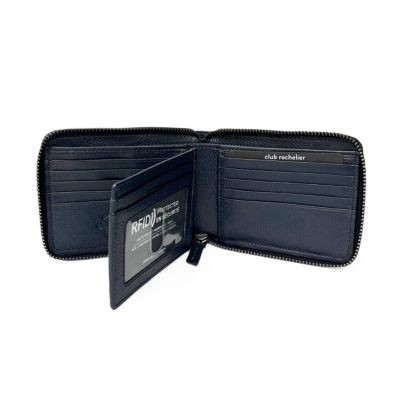 Men's Full Leather Zipper Around Wallet with Center Wing