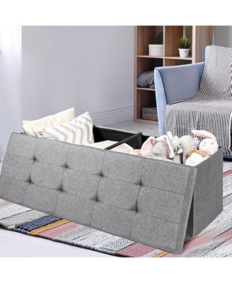 Fabric Folding Ottoman Storage Chest With Divider Bed End Bench