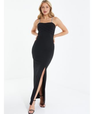 knee length dresses for ladies Black Maxi Dress with Criss Cross Back and Side Slit main image 0
