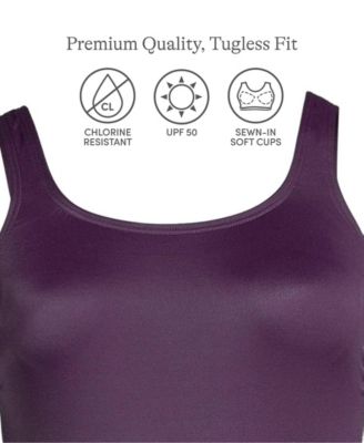 Petite Chlorine Resistant Soft Cup Tugless Sporty One Piece Swimsuit