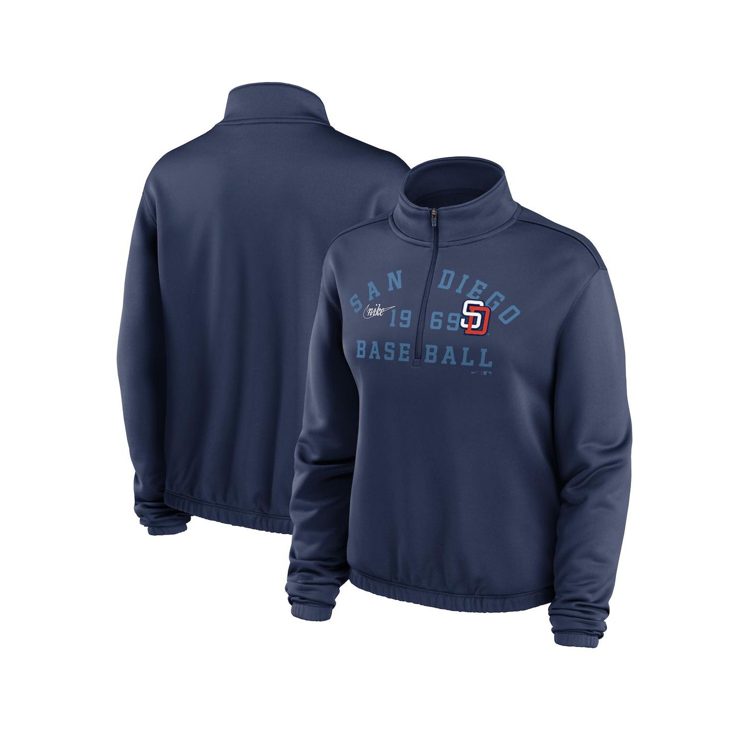 Women's Navy San Diego Padres Rewind Splice Half-Zip Sweatshirt