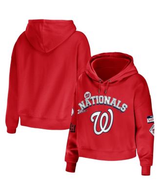 Women's Red Washington Nationals Modest Patches Cropped Pullover Hoodie