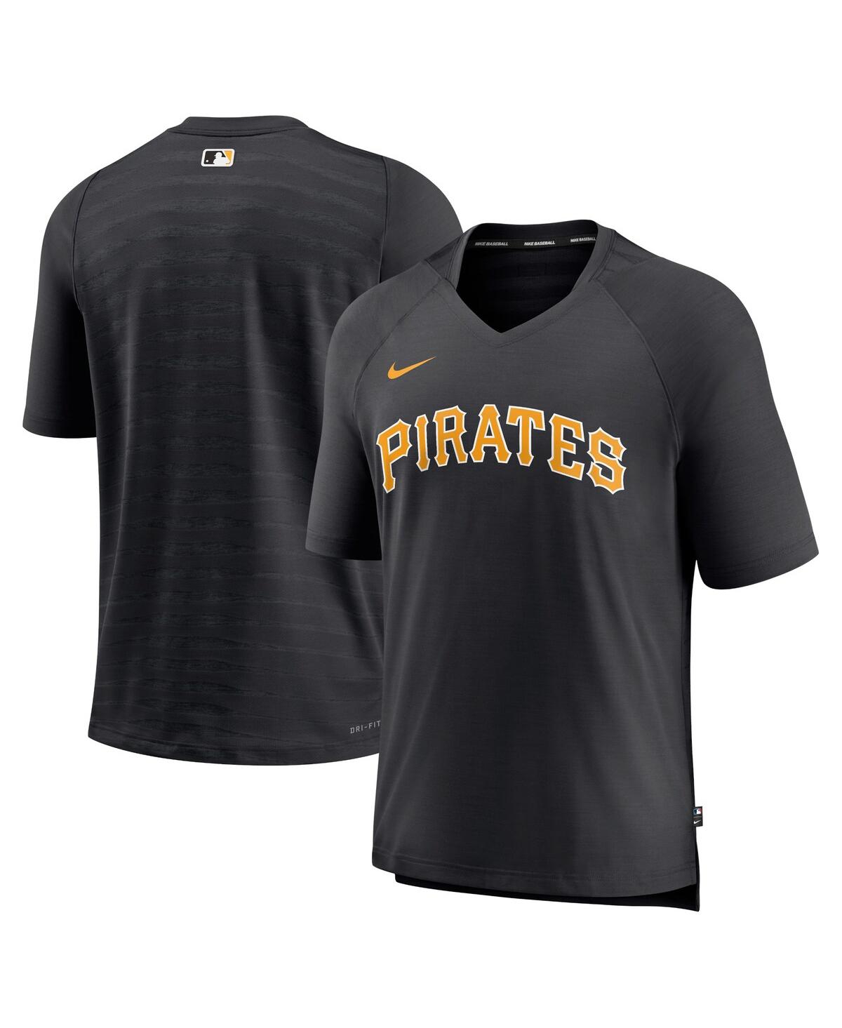 Men's NikePittsburgh Pirates Authentic Collection Pregame Raglan Performance V-Neck T-shirt - Black