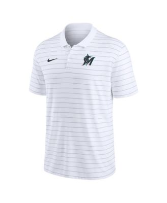 Men's White Miami Marlins Authentic Collection Victory Striped Performance Polo Shirt
