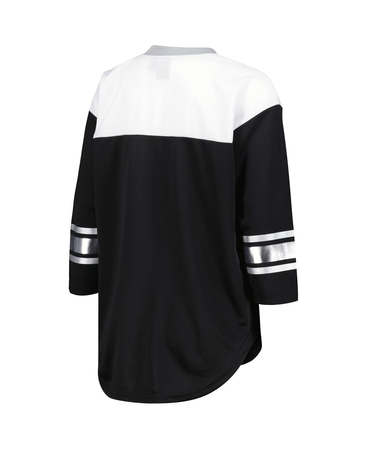Shop G-iii 4her By Carl Banks Women's  Black, White Las Vegas Raiders Double Team 3/4-sleeve Lace-up T-shi In Black,white