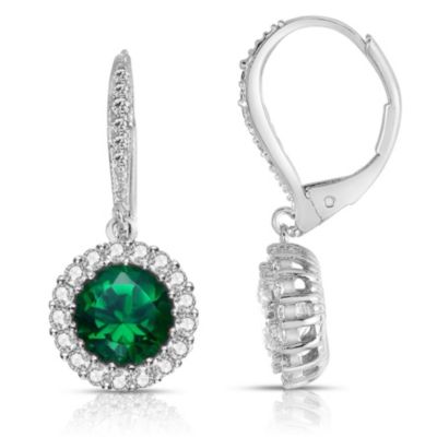 Brilliant Sterling Silver Round CZ Haloed Solitaire Drop Earrings