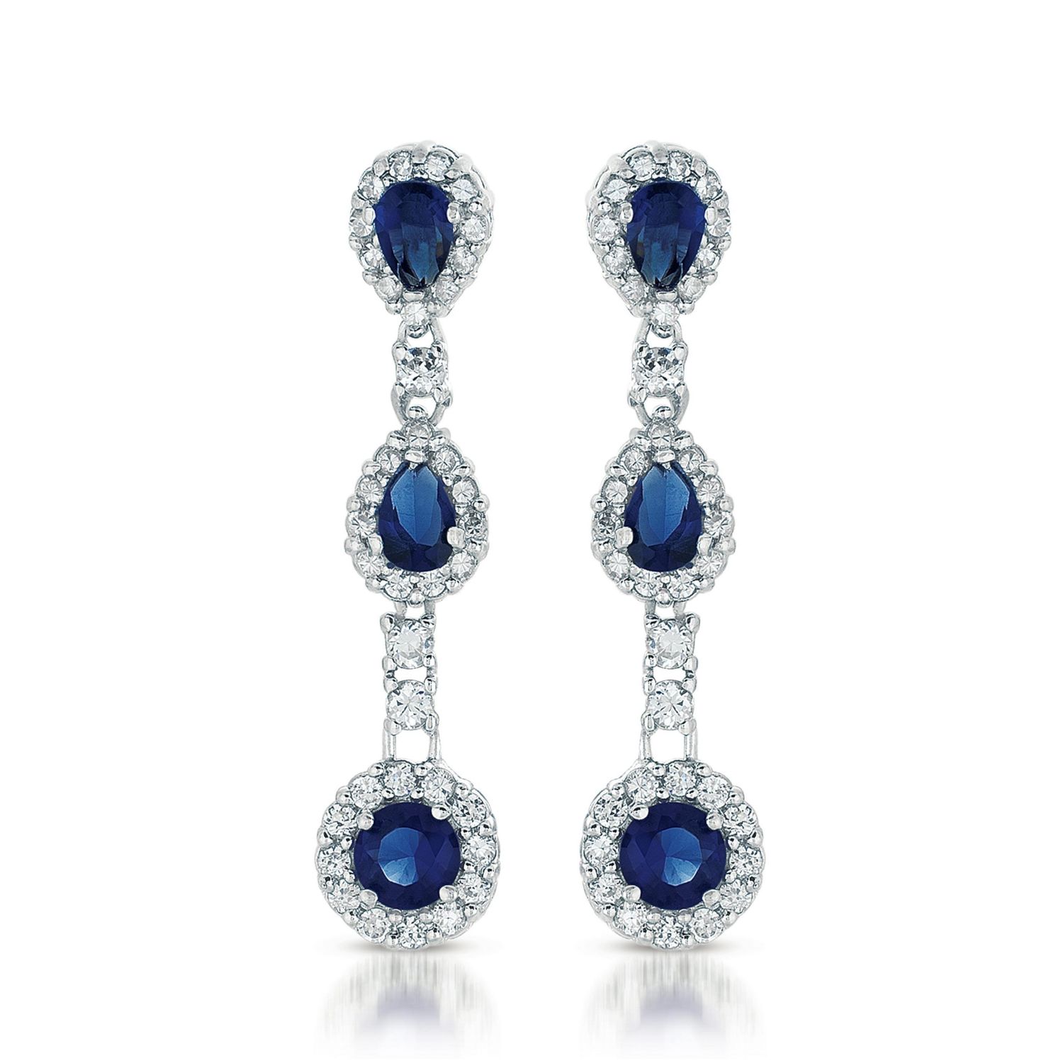 Elegant White Gold Plated Three Linear CZ Dangle Earrings