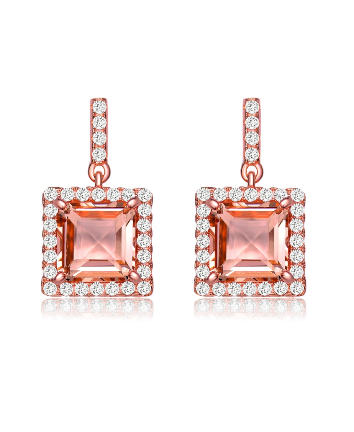 Genevive 18K Rose Gold Overlay Square Champagne Cubic Zirconia Earrings