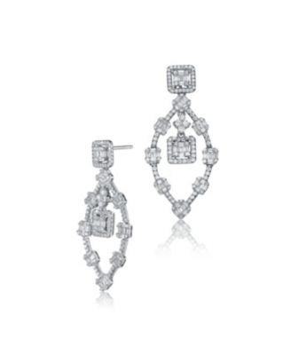Sterling Silver Cubic Zirconia Modern Chandelier Earrings