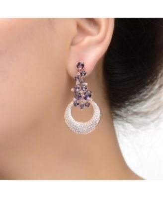 Sterling Silver Open Circle Drop Cubic Zirconia Dangle Earrings