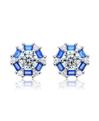 Sterling Silver With Round Baguette Cubic Zirconia Stud Earrings