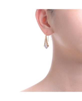 Sterling Silver 14K Gold Plated Clear Cubic Zirconia Pear Drop Hook Earrings