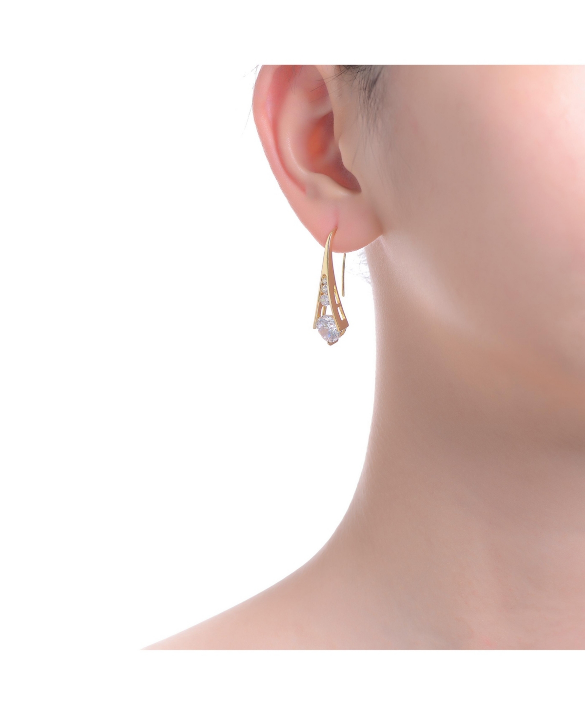 Genevive Sterling Silver 14KPlated Clear Cubic Zirconia Pear Drop Hook Earrings - Gold