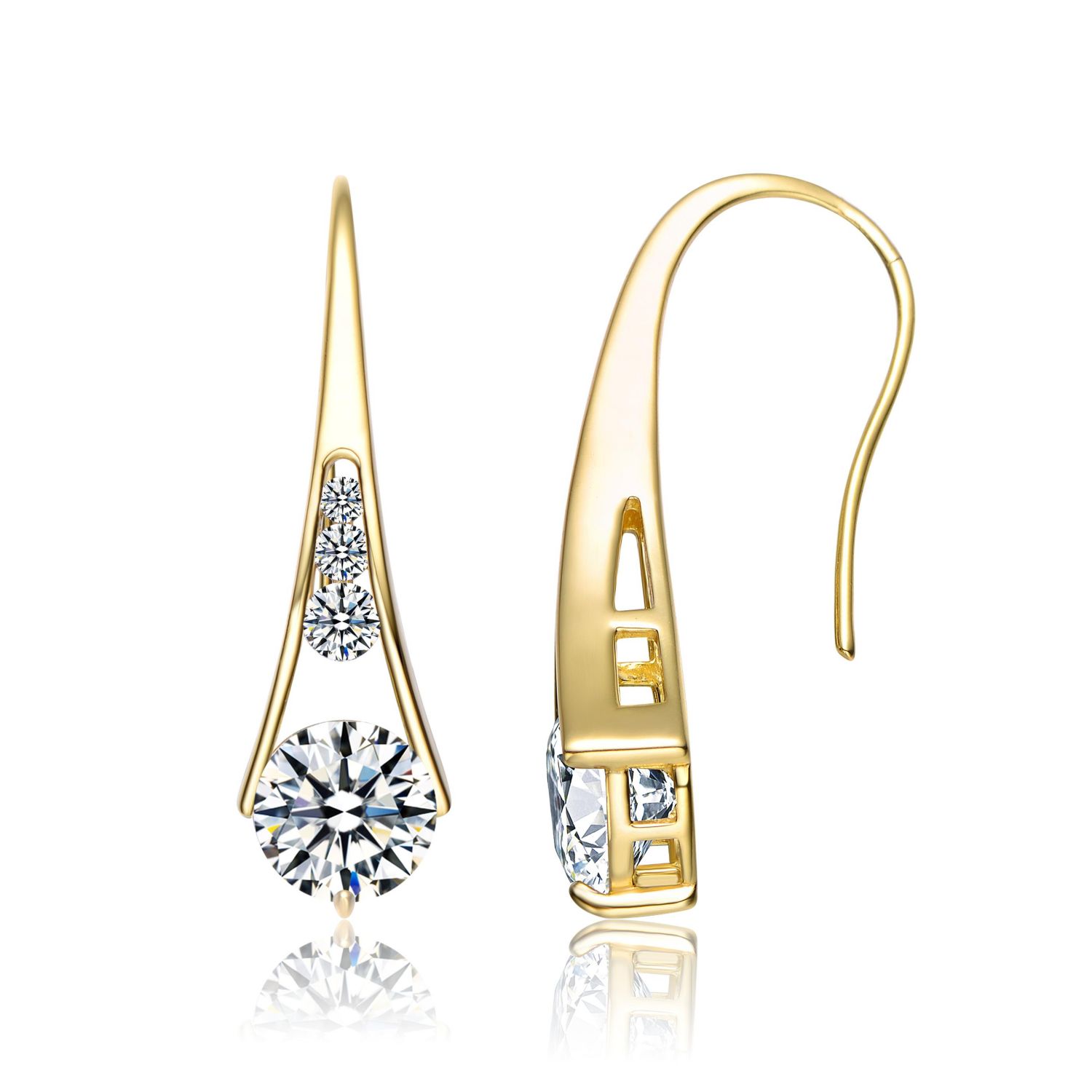 Modern 14K Gold Plated CZ Teardrop Fish Hook Earrings