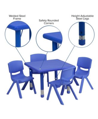 24" Square Plastic Height Adjustable Activity Table Set With 4 Chairs