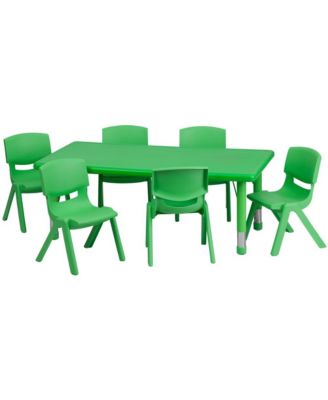 24"W X 48"L Rectangular Plastic Height Adjustable Activity Table Set With 6 Chairs