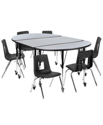 Mobile 76" Oval Wave Collaborative Laminate Activity Table Set With 16" Student Stack Chairs