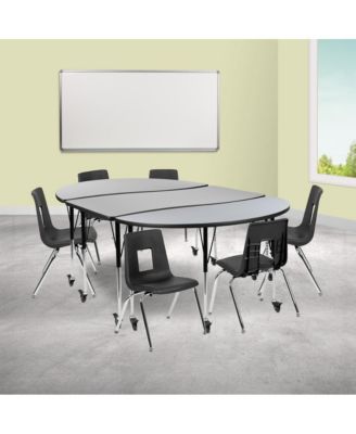 Mobile 86" Oval Wave Collaborative Laminate Activity Table Set With 16" Student Stack Chairs